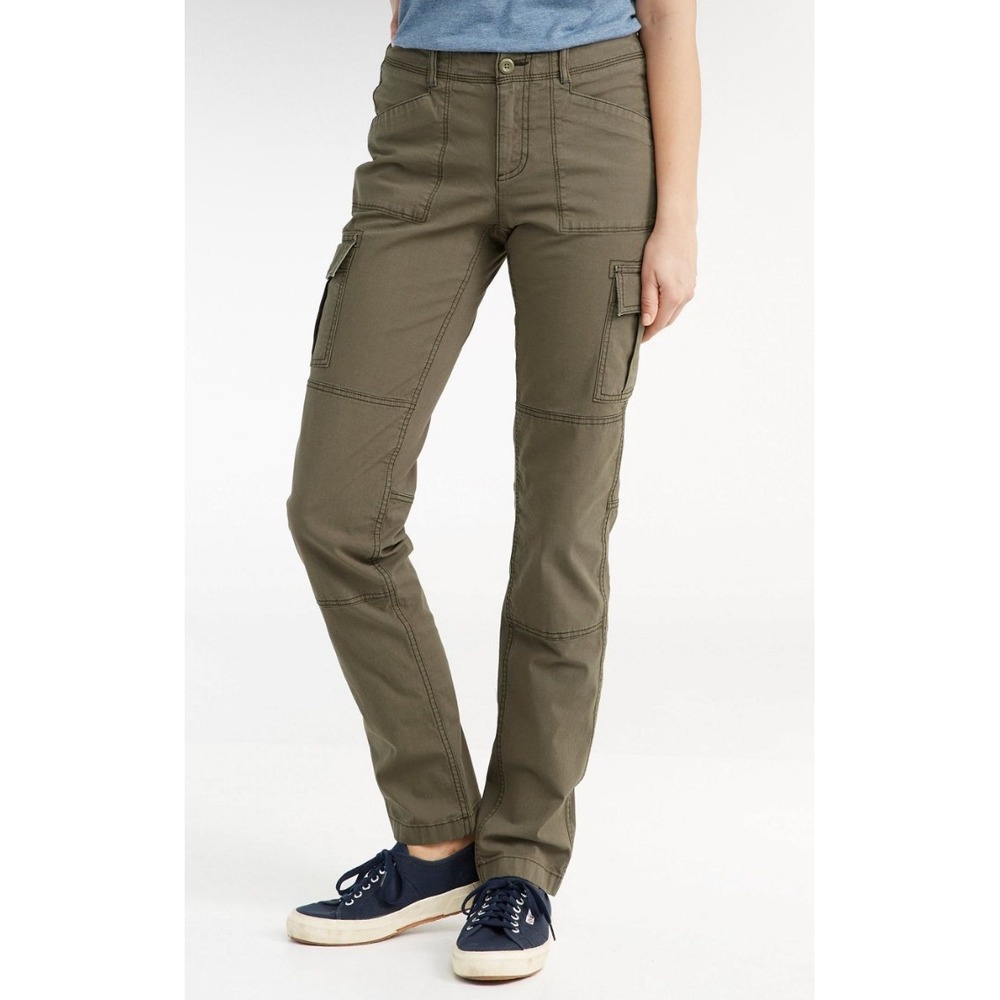 L.L.Bean Flex Cargo Canvas Pants Womens 18W 35X28 Olive Stretch Comfort USA GUC
